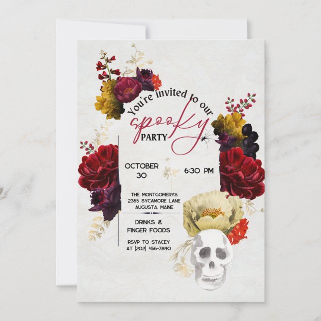 Elegant Spooky Floral Halloween Party Invitation (Front)
