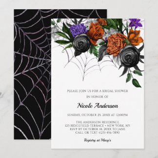 Elegant Spooky Floral Spider Web Bridal Shower Invitation