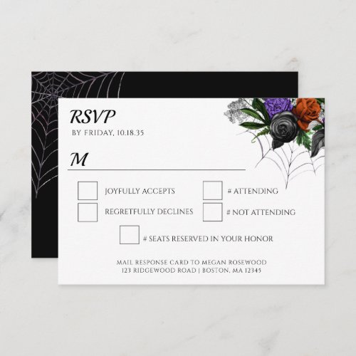 Elegant Spooky Floral Spider Web RSVP Card