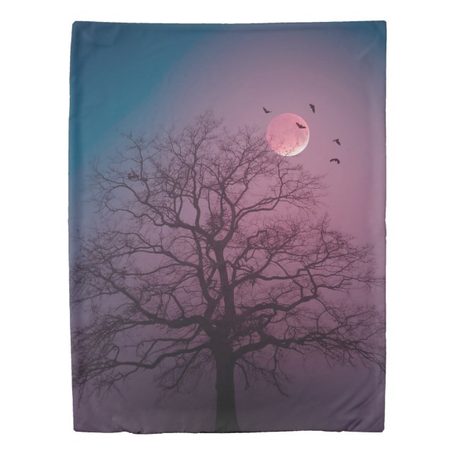 Elegant Spooky Halloween Theme Tree Moon Artwork Duvet Cover (Front)