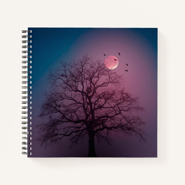 Elegant Spooky Halloween Theme Tree Moon Artwork Notebook (Front)