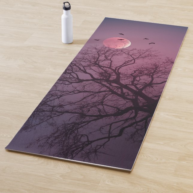 Elegant Spooky Halloween Theme Tree Moon Artwork Yoga Mat (In Situ)