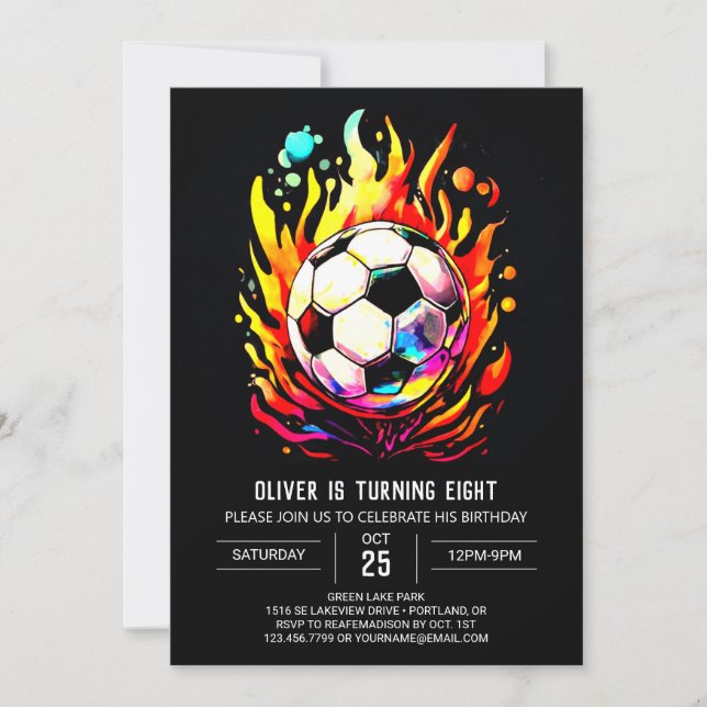 Elegant Sports Printable Soccer Birthday Invitation (Front)