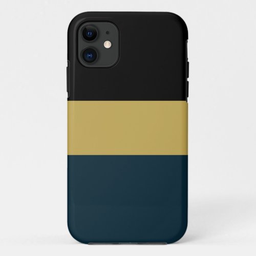  Elegant Sporty Black Gold Navy Blue Wide Stripes iPhone 11 Case