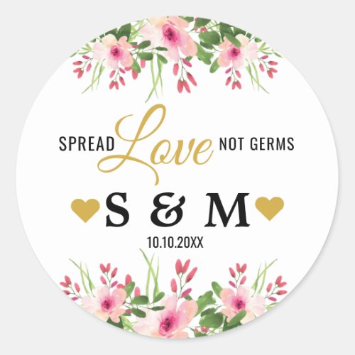 Elegant Spread Love Pink Floral Wedding Monogram Classic Round Sticker