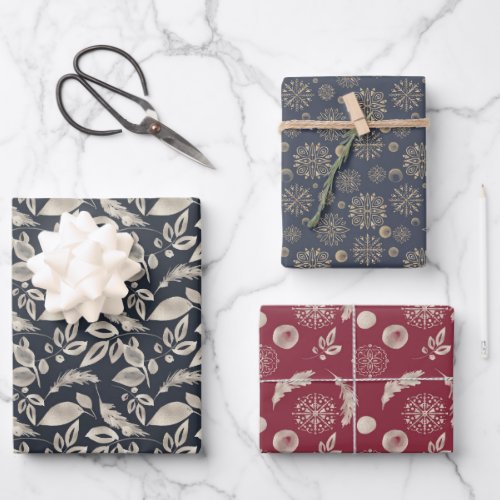 Elegant Sprigs Berries  Snowflakes Christmas Wrapping Paper Sheets
