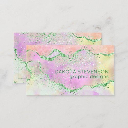 Elegant Spring Agate  Cute Green Pink and Yellow Business Card