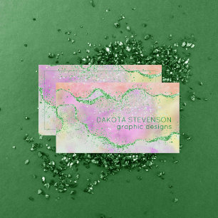 Elegant Spring Agate Cute Green Pink and Yellow Business Card