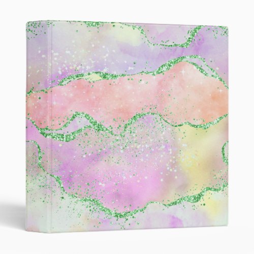 Elegant Spring Agate  Playful Faux Green Glitter 3 Ring Binder