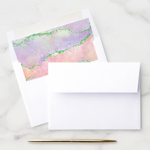 Elegant Spring Agate  Playful Faux Green Glitter Envelope Liner