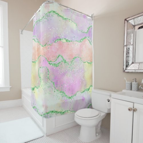 Elegant Spring Agate  Playful Faux Green Glitter Shower Curtain