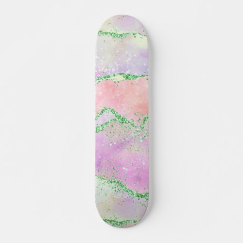 Elegant Spring Agate  Playful Faux Green Glitter Skateboard