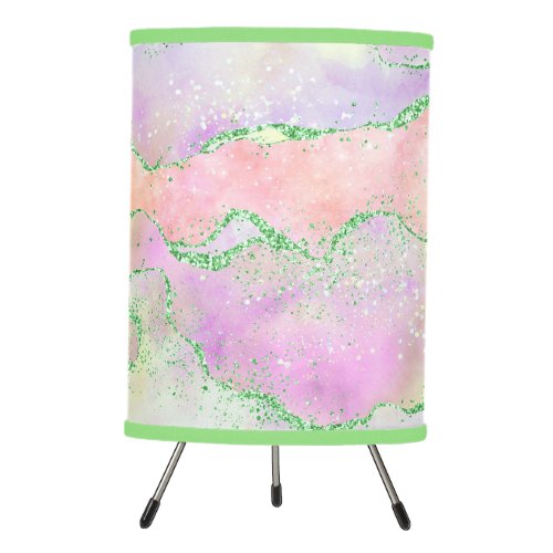 Elegant Spring Agate  Playful Faux Green Glitter Tripod Lamp