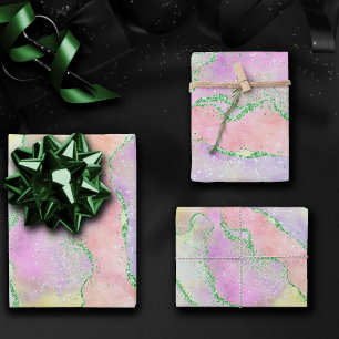 Elegant Spring Agate Playful Faux Green Glitter Wrapping Paper Sheets