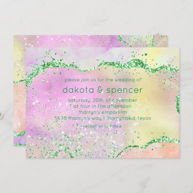 Elegant Spring Agate | Pretty Watercolor Wedding Invitation (Front/Back)