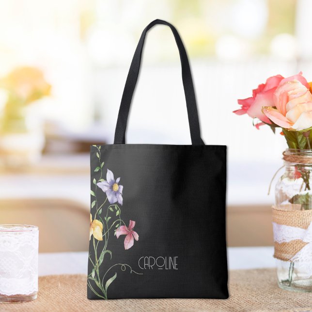 Elegant Spring Black Floral  Boho Cute  Tote Bag (Creator Uploaded)