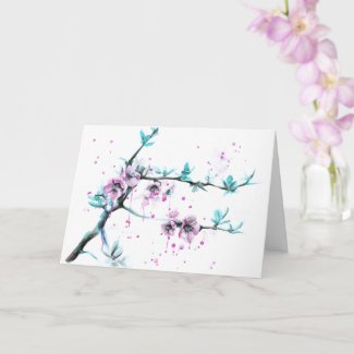 Elegant Spring blossom Pink floral Watercolor art