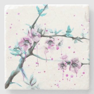 Elegant Spring blossom Pink floral Watercolor art
