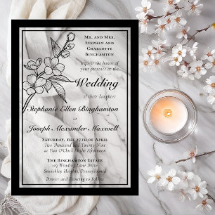 Elegant Spring Blossoms Black White Formal Wedding Acrylic Invitations