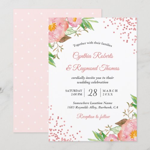 Elegant Spring Blush Pink Floral Confetti Wedding Card
