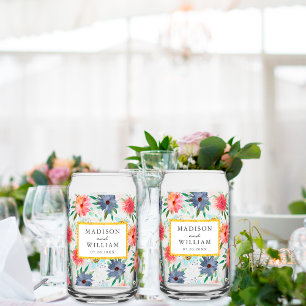 Elegant Spring Boho Chic Greenery Wildflower Can Glass