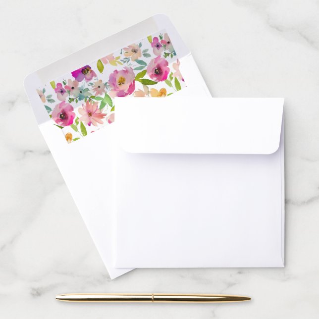Elegant Spring Boho Floral Gold Square Wedding Envelope Liner (Desk)