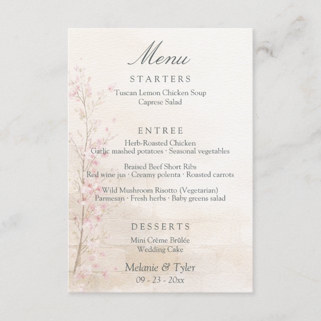 Elegant Spring Botanical Wedding Menu Card (Front)