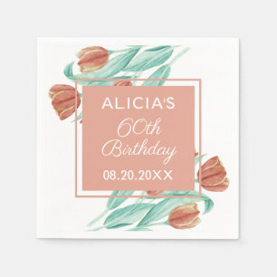 Elegant Spring Brown Tulip 60th Birthday Napkins