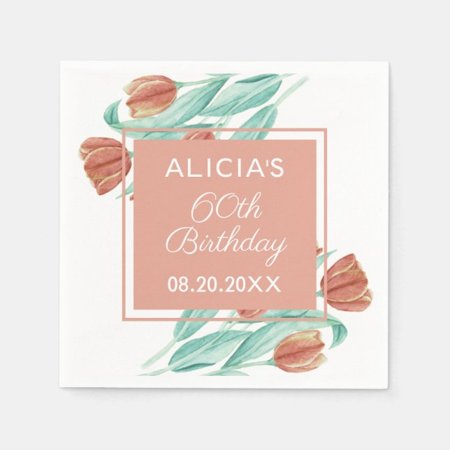 Elegant Spring Brown Tulip 60th Birthday Napkins (Front)