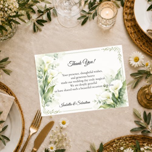 Elegant Spring Calla Lily Romance Wedding Thank You Card