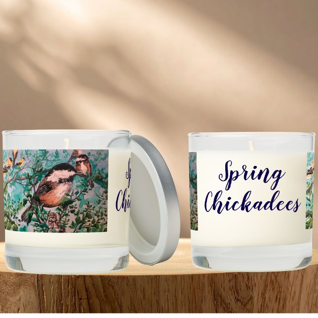 Elegant Spring Chickadees Bird Watcher Personalize Scented Candle (Creator Uploaded)