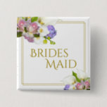 Elegant Spring Cluster Pastel Flowers Bridesmaid Button<br><div class="desc">This beautiful bridesmaid button features an elegant floral design with a gold border and a cluster of spring flowers including pink roses, white orchids, calla lilies and purple hydrangea. The pastel colors contrast nicely with the gold text and border. Great favor or gift, also good for identifying members of your...</div>