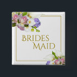 Elegant Spring Cluster Pastel Flowers Bridesmaid Button<br><div class="desc">This beautiful bridesmaid button features an elegant floral design with a gold border and a cluster of spring flowers including pink roses, white orchids, calla lilies and purple hydrangea. The pastel colors contrast nicely with the gold text and border. Great favor or gift, also good for identifying members of your...</div>