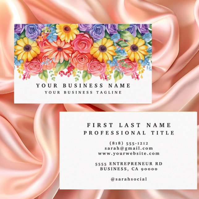 Elegant Spring Colorful Flowers Business Cards (Creator Uploaded)