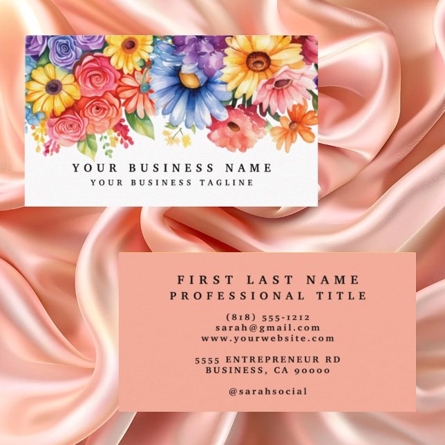 Elegant Spring Colorful Flowers Business Cards (Creator Uploaded)