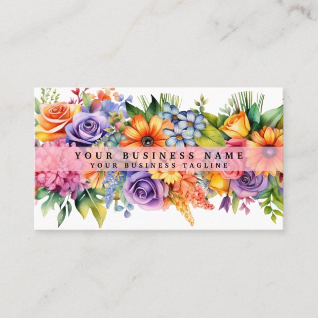 Elegant Spring Colorful Flowers Business Cards (Front)