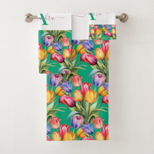 Elegant Spring Colors Tulips Towel Set