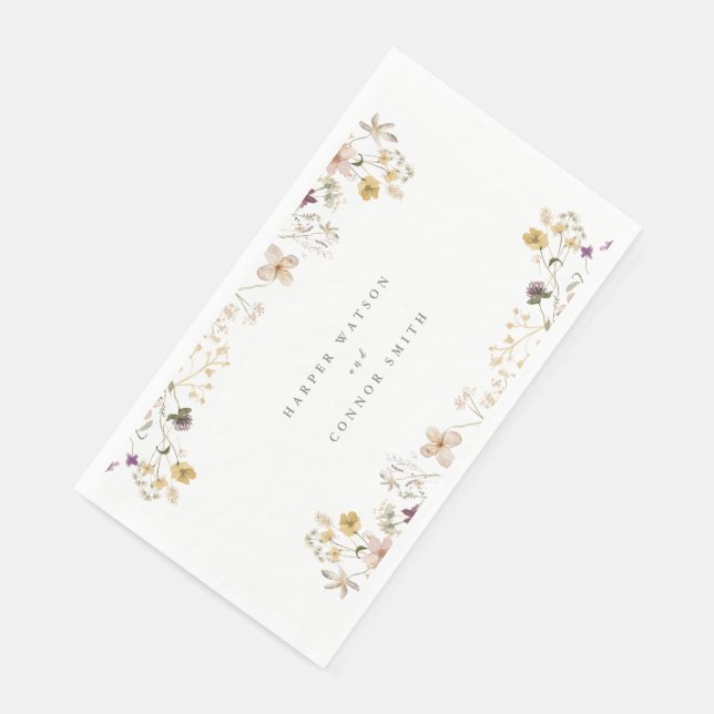 Elegant Spring Custom Text Wildflower Wedding Paper Guest Towels (Corner)