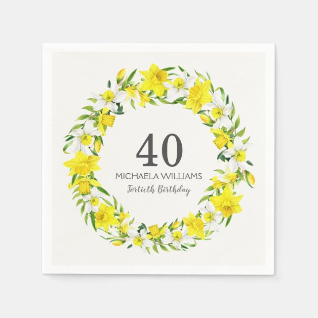 Elegant Spring Daffodil 40th Birthday Napkins (Front)