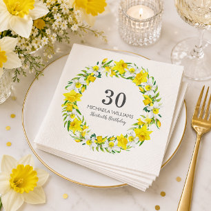 Elegant Spring Daffodil Floral 30th Birthday Party Napkins