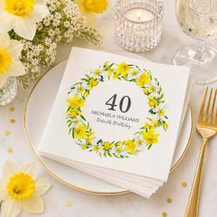 Elegant Spring Daffodil Floral 40th Birthday Party Napkins