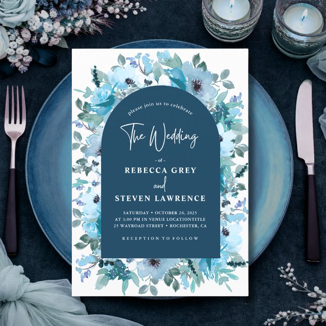 Elegant spring dusty blue white flowers wedding invitation (Creator Uploaded)