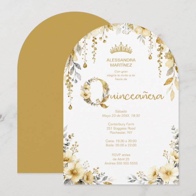 Elegant Spring Floral Beige Tones Quinceañera Invitation (Front/Back)