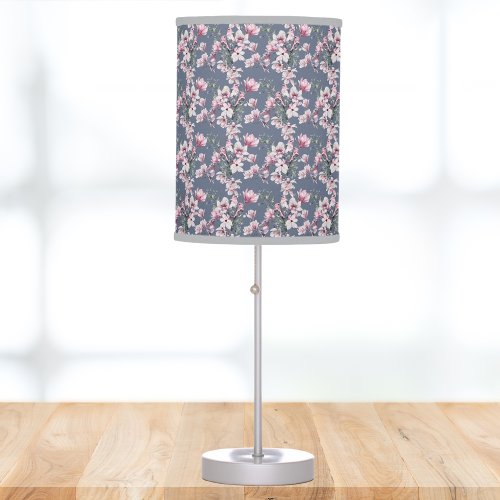 Elegant Spring Floral Birds Pink Grey Pattern Table Lamp