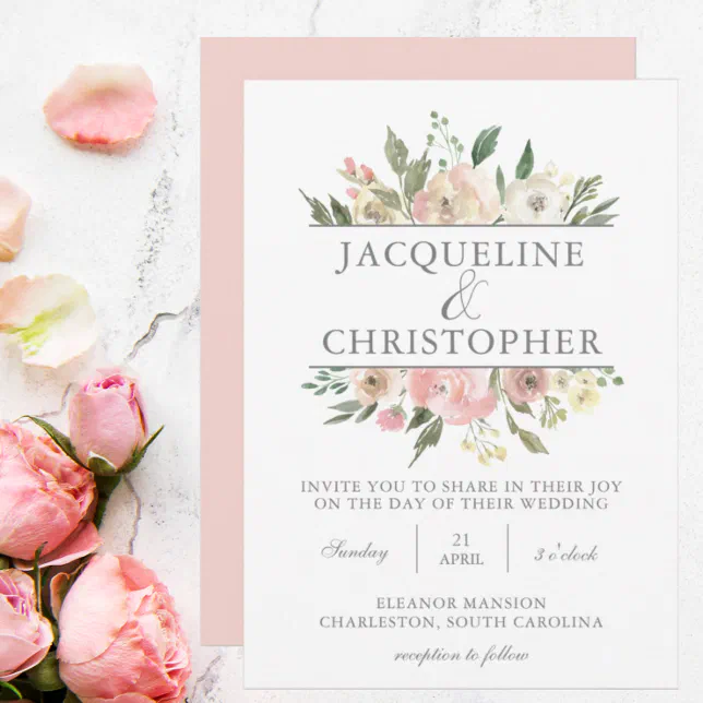 Elegant Spring Floral Blush Peony Wedding Invitation | Zazzle