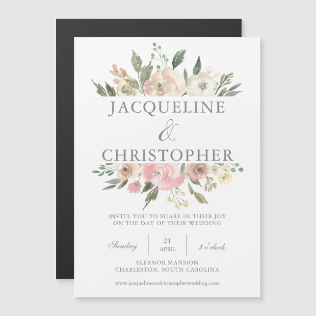 Elegant Spring Floral Blush Peony Wedding Magnetic Invitation (Front/Back)