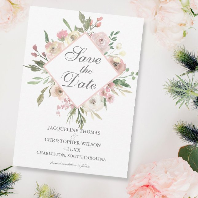 Elegant Spring Floral Blush Peony Wedding Save The Date (Creator Uploaded)