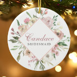 Elegant Spring Floral Blush Pink Peony Bridesmaid Ceramic Ornament<br><div class="desc">A beautiful blush pink peony flower diamond of pretty peonies decorate this lovely bridal party favor gift. An elegant personalized Christmas ornament for a bridemaid,  flower girl,  and maid of honor.</div>