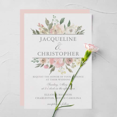 Elegant Spring Floral Blush Pink Peony Wedding Invitation