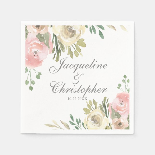 Elegant Spring Floral Blush Pink Peony Wedding Napkins (Front)
